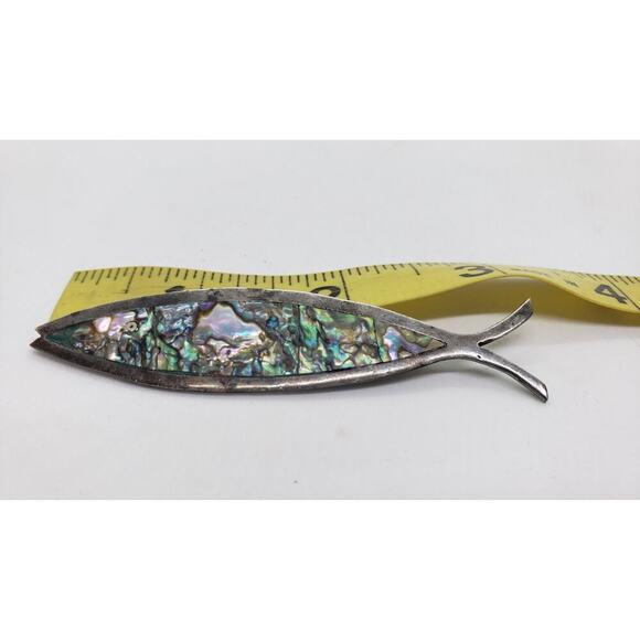 Mexico Brooch Taxco Sterling Silver & Abalone Inlay Fish Deep Sea Signed - Picture 12 of 14